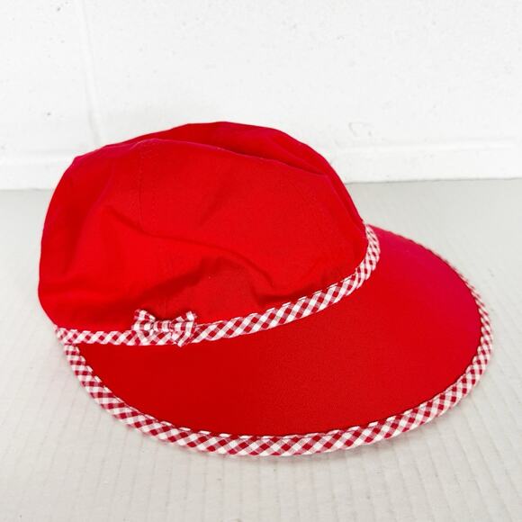 Vintage Sun Hat Visor Red White Picnic Check - Picture 4 of 7